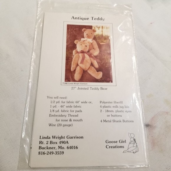 1982 Goose Girl Creations Antique Teddy pattern sealed Pat035 - Picture 2 of 4